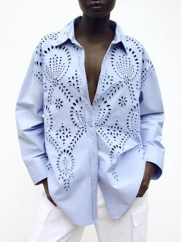 TRAF naiste uus mood vabaaja särgpluus, tikitud õõnsa üherealise revääriga pikkade varrukatega kaarjas ääris lahtine särkpluus