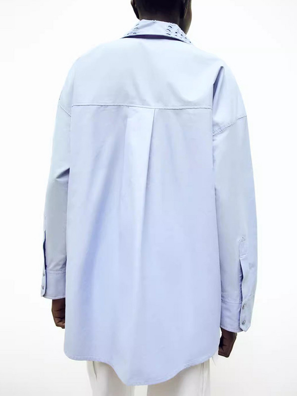 TRAF naiste uus mood vabaaja särgpluus, tikitud õõnsa üherealise revääriga pikkade varrukatega kaarjas ääris lahtine särkpluus