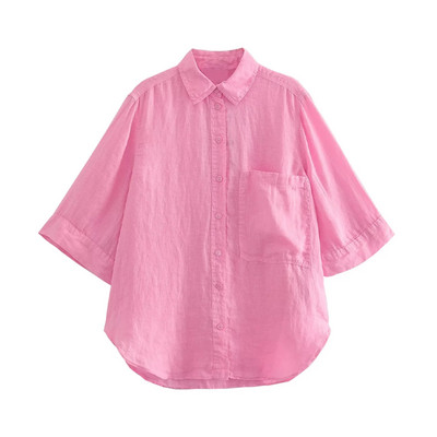 TRAF Naiste Mood Taskuga Lahtised Linased Särgid Vintage Kolmveerandvarrukatega Nööpidega naiste pluusid Blusas šikid topid