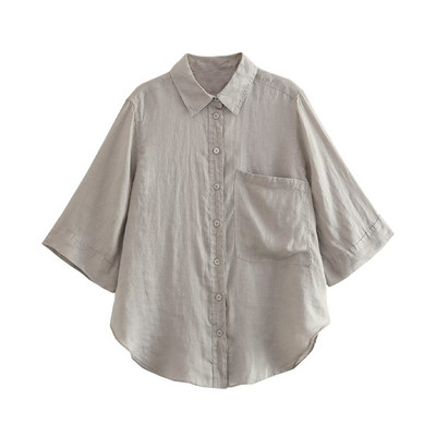 TRAF Naiste Mood Taskuga Lahtised Linased Särgid Vintage Kolmveerandvarrukatega Nööpidega naiste pluusid Blusas šikid topid