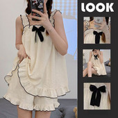 Pidžamu komplekti Sieviešu bezpiedurkņu bantīte Vasaras Forši, saldi guļamtērpi Princeses Mīksti Ērti Atpūtas apģērbi Maigs, mājīgs mājas apģērbs