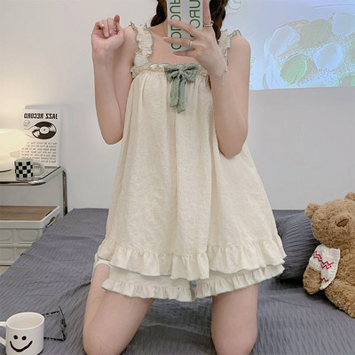 Pidžamu komplekti Sieviešu bezpiedurkņu bantīte Vasaras Forši, saldi guļamtērpi Princeses Mīksti Ērti Atpūtas apģērbi Maigs, mājīgs mājas apģērbs