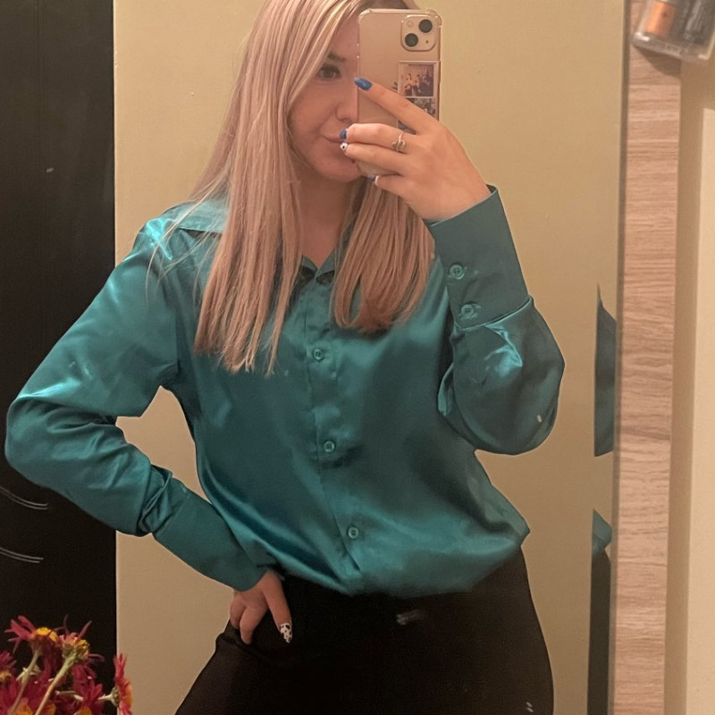 Szatén ing Női póló galléros irodai női blúz Vintage kék zöld selyem ing bő gomb felfelé lefelé ingek Fekete divat felsők