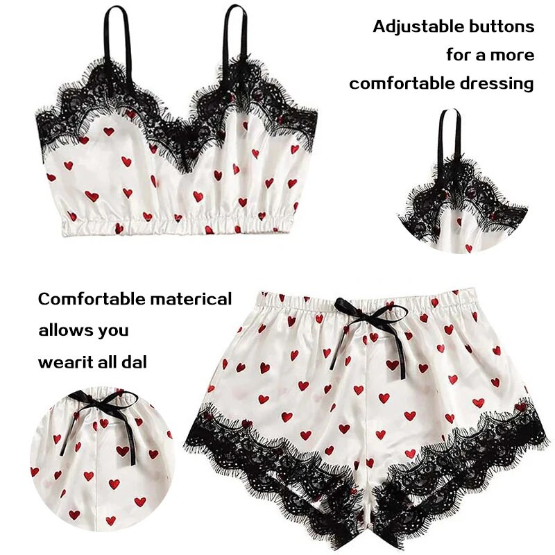 2 DB Női pizsamaöltöny, divatos, V-nyakú, sztreccs, szatén csipke, szexi fehérnemű, csípős pizsama alvó rövidnadrág szett Hálóruha Új