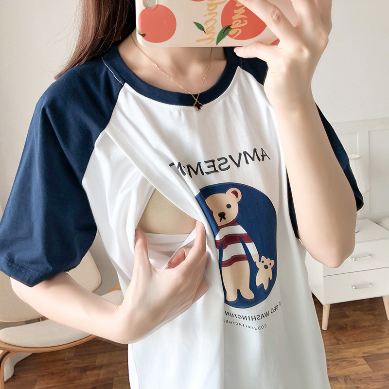 90% bumbac îmbrăcăminte de maternitate cămăși-pentru-femei însărcinate care alăptează tricou cu gât roșu haine pentru alăptare 2024 nou