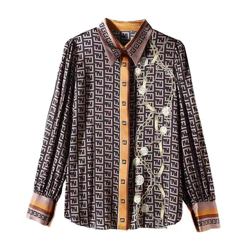 Blusa Mujer Moda 2023 veniv satiinsärk 2023. aasta sügise uus pikkade varrukatega kirjatrükiga linnalähisärgi top naiste