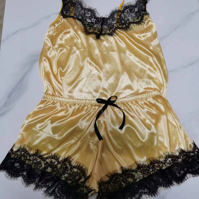 Szatén pizsama szexi csipkés pizsama hálóing hálóruha Otthoni ruhák felsők és rövidnadrágok Női selyem pizsama egyszínű pizsama szett női