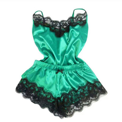 Szatén pizsama szexi csipkés pizsama hálóing hálóruha Otthoni ruhák felsők és rövidnadrágok Női selyem pizsama egyszínű pizsama szett női