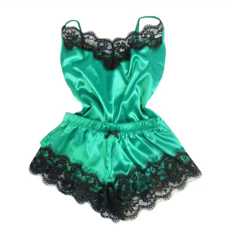 Szatén pizsama szexi csipkés pizsama hálóing hálóruha Otthoni ruhák felsők és rövidnadrágok Női selyem pizsama egyszínű pizsama szett női