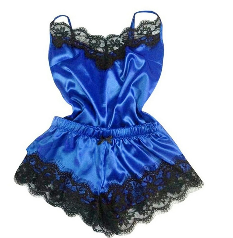 Szatén pizsama szexi csipkés pizsama hálóing hálóruha Otthoni ruhák felsők és rövidnadrágok Női selyem pizsama egyszínű pizsama szett női