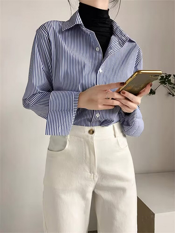 PLAZSON Klassikaline triibuline naiste kevad-sügispluusid särk Daami pikkade laternatega varrukatega krae lahtised pluusid