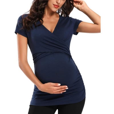 Kismama felsők Női egyszínű Kényelmes rövid ujjú szoptatós tunika felső szoptatáshoz póló Terhesség női ruházat