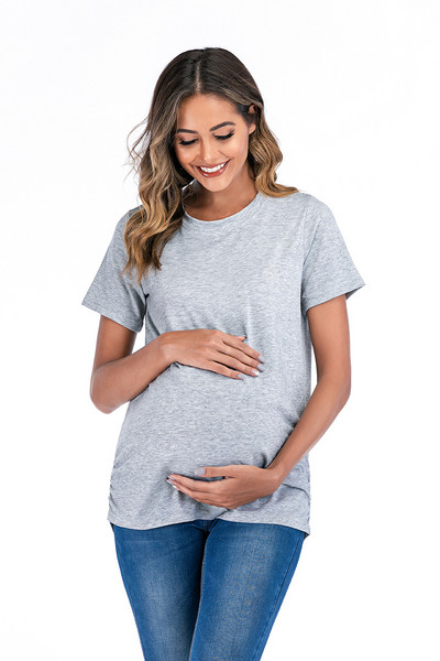 Grūtnieču apģērbi Ropa Embarazada T-krekls Topi Grūtniecības T-krekls Grūtniecēm Ikdienas glaimojošie sāni Ruching Tkrekli S-3XL