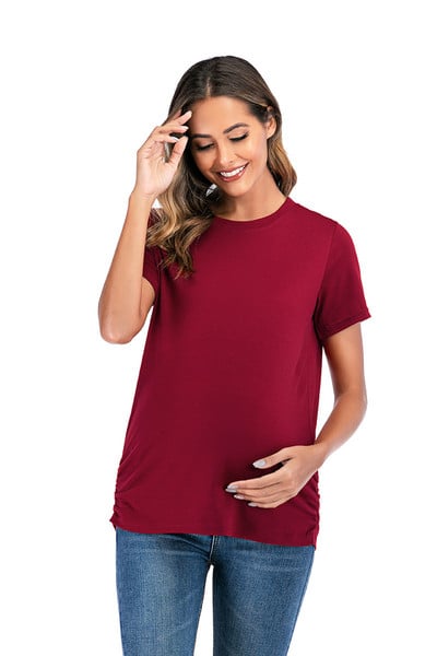 Grūtnieču apģērbi Ropa Embarazada T-krekls Topi Grūtniecības T-krekls Grūtniecēm Ikdienas glaimojošie sāni Ruching Tkrekli S-3XL