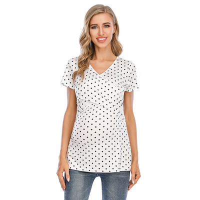 Naiste täppitrükiga rasedatele mõeldud t-särgid, mugavad lühikeste varrukatega rinnaga toitmise topp, rasedatele mõeldud särgid, V-kaelusega T-särk Enceinte