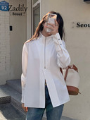 Zadily 2024. gada vasaras ielas stila krekls ar garām piedurknēm, balts šifona krekls sievietēm ar rāvējslēdzēju, brīva sieviešu blūze, minimālisma sieviešu apģērba topi