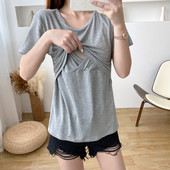 Sünnitusjärgsed No-Wear sisevoodriga T-särgid rinnapadjaga Imetav ühevärviline lühikeste varrukatega rasedariided 9134