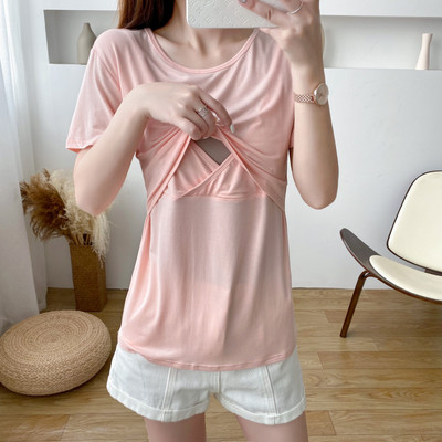 Sünnitusjärgsed No-Wear sisevoodriga T-särgid rinnapadjaga Imetav ühevärviline lühikeste varrukatega rasedariided 9134