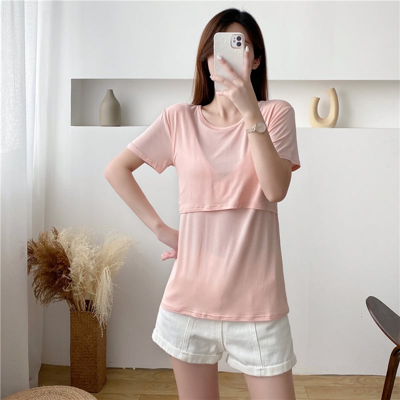 Sünnitusjärgsed No-Wear sisevoodriga T-särgid rinnapadjaga Imetav ühevärviline lühikeste varrukatega rasedariided 9134