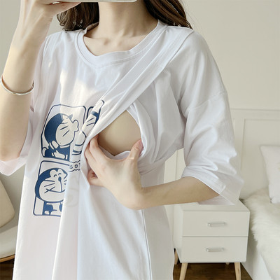 Dugačka majica kratkih rukava za dojenje Ženska odjeća za dojenje Pamučna ljetna odjeća iz crtića za trudnice Odjeća za trudnice 5092