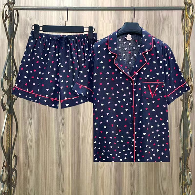 Naiste 2-osaline komplekt Satiinist magamisriided Koduülikond Wave point lühikeste varrukatega särk ja lühikesed püksid pidžaamad komplektid suvised öörõivad puhkeriided