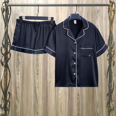 Naiste 2-osaline komplekt Satiinist magamisriided Koduülikond Wave point lühikeste varrukatega särk ja lühikesed püksid pidžaamad komplektid suvised öörõivad puhkeriided