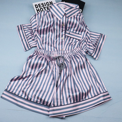 Naiste 2-osaline komplekt Satiinist magamisriided Koduülikond Wave point lühikeste varrukatega särk ja lühikesed püksid pidžaamad komplektid suvised öörõivad puhkeriided