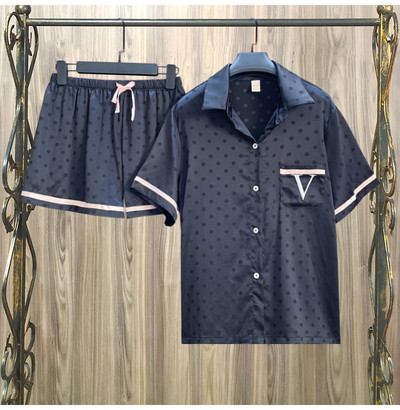 Naiste 2-osaline komplekt Satiinist magamisriided Koduülikond Wave point lühikeste varrukatega särk ja lühikesed püksid pidžaamad komplektid suvised öörõivad puhkeriided