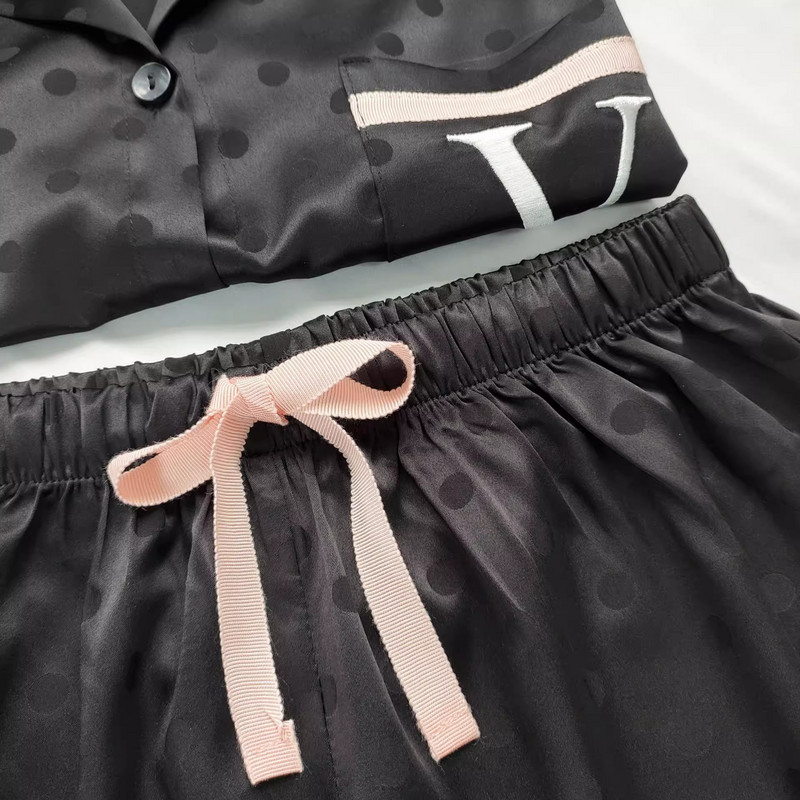 Naiste 2-osaline komplekt Satiinist magamisriided Koduülikond Wave point lühikeste varrukatega särk ja lühikesed püksid pidžaamad komplektid suvised öörõivad puhkeriided