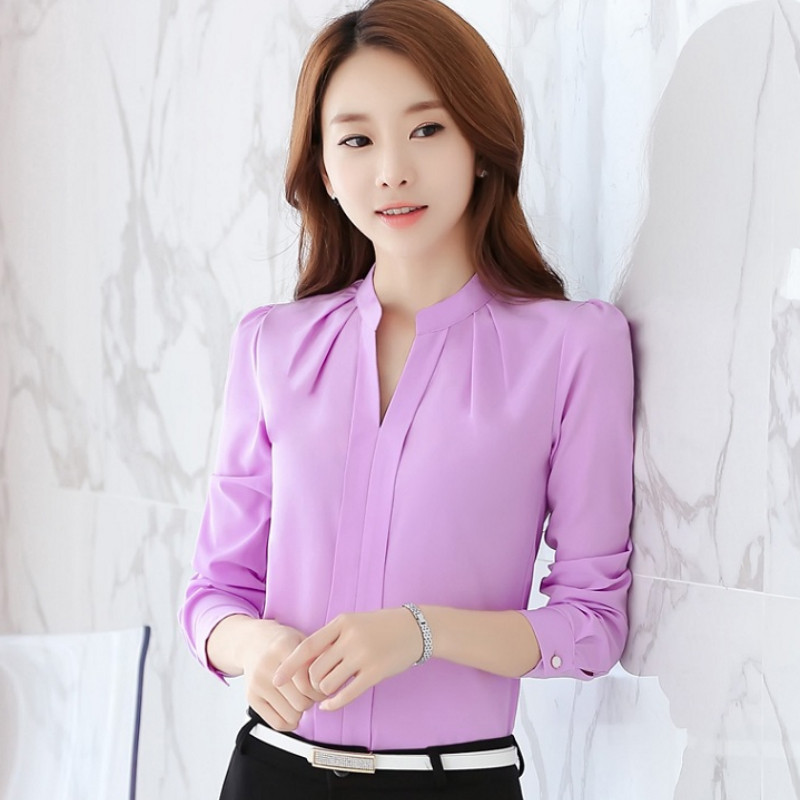 Blusas Mujer De Moda 2024 V-kaelusega kontorinaiste topid Solid roosa pluus Naiste pikkade varrukatega naiste särgid Naiste topid ja pluusid A33