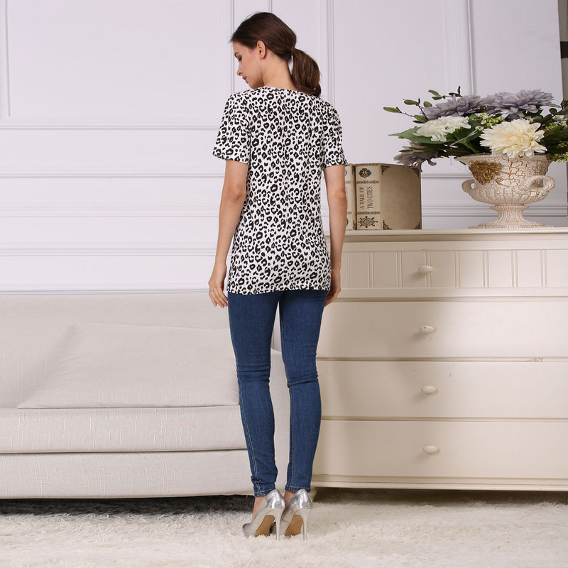 Leopards ar īsām piedurknēm Grūtnieču barošanas apģērbi Zīdīšanas T-krekli Pēcdzemdību topi grūtniecēm Slim Style Bezmaksas piegāde