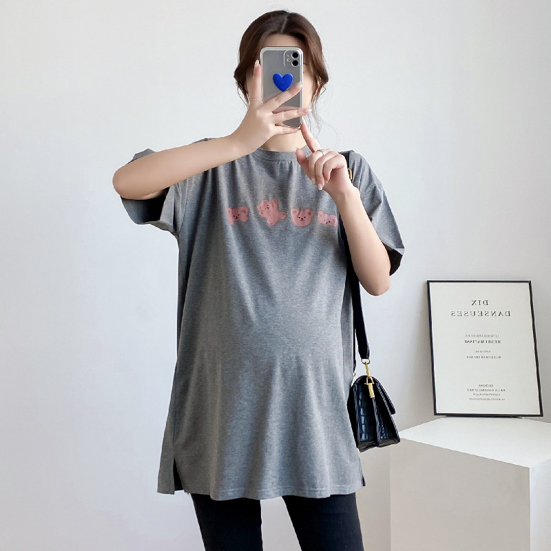 Keskmise pikkusega T-särk imetamiseks Rasedus Mood lühikeste varrukatega puuvillane sünnitusjärgne emakandmine rasedatele mõeldud rõivad 9170