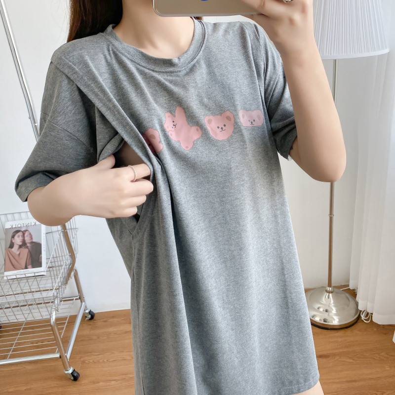 Keskmise pikkusega T-särk imetamiseks Rasedus Mood lühikeste varrukatega puuvillane sünnitusjärgne emakandmine rasedatele mõeldud rõivad 9170