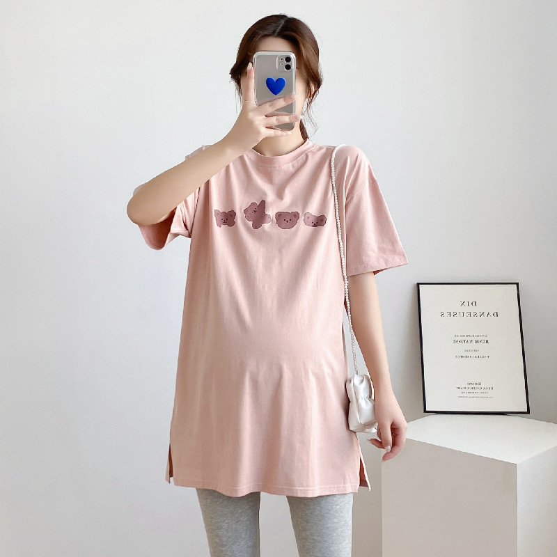 Keskmise pikkusega T-särk imetamiseks Rasedus Mood lühikeste varrukatega puuvillane sünnitusjärgne emakandmine rasedatele mõeldud rõivad 9170