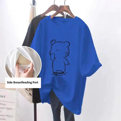 Grūtnieču drēbes ar īsām piedurknēm, barojot bērnu ar krūti.