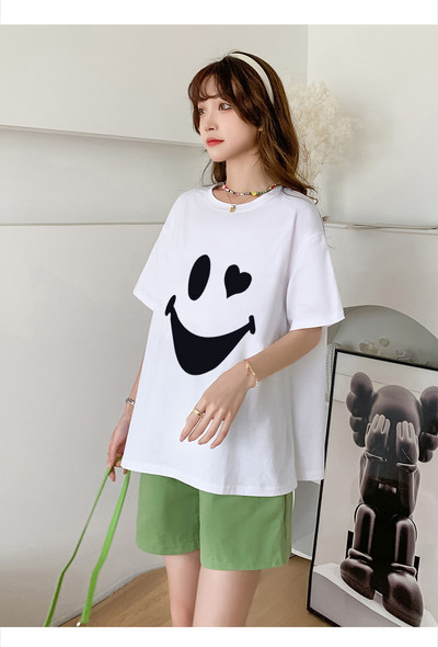 2023. gada modes grūtnieču kokvilnas T-krekls ar īsām piedurknēm ar o-veida kakla izgriezumu grūtniecēm, topi un krekli, gari, brīvi grūtniecības apģērbi, vairumtirdzniecība