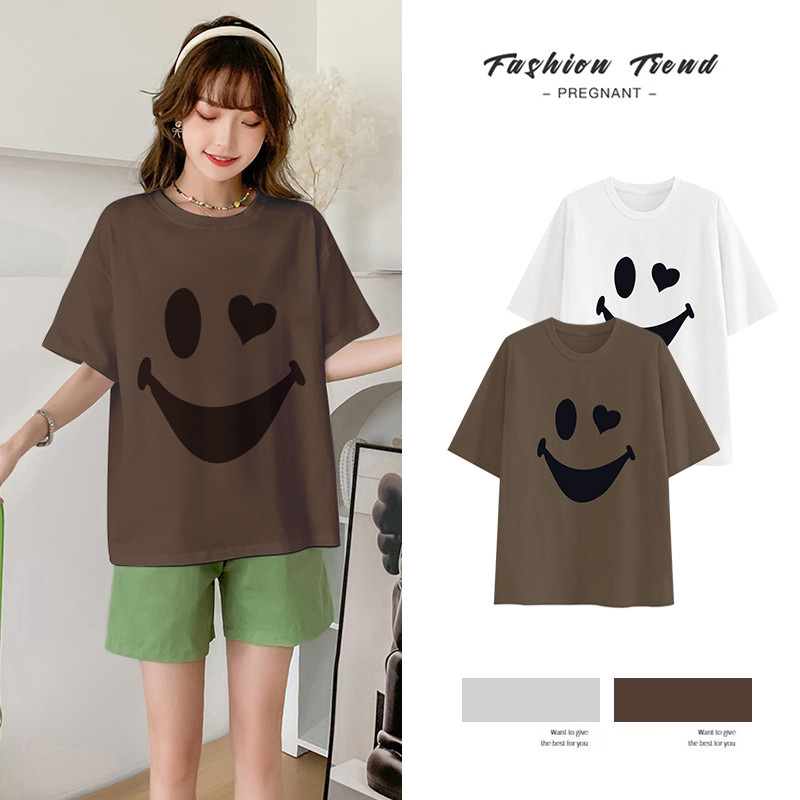 2023. gada modes grūtnieču kokvilnas T-krekls ar īsām piedurknēm ar o-veida kakla izgriezumu grūtniecēm, topi un krekli, gari, brīvi grūtniecības apģērbi, vairumtirdzniecība