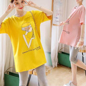 Nyári póló női rövid ujjú kismama viselet új szerelem pamut középhosszú bő kismama póló pulóver kismama felsők