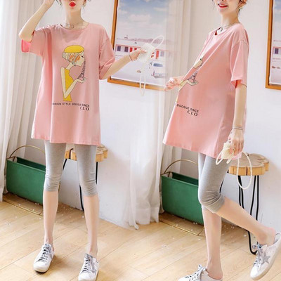 Nyári póló női rövid ujjú kismama viselet új szerelem pamut középhosszú bő kismama póló pulóver kismama felsők