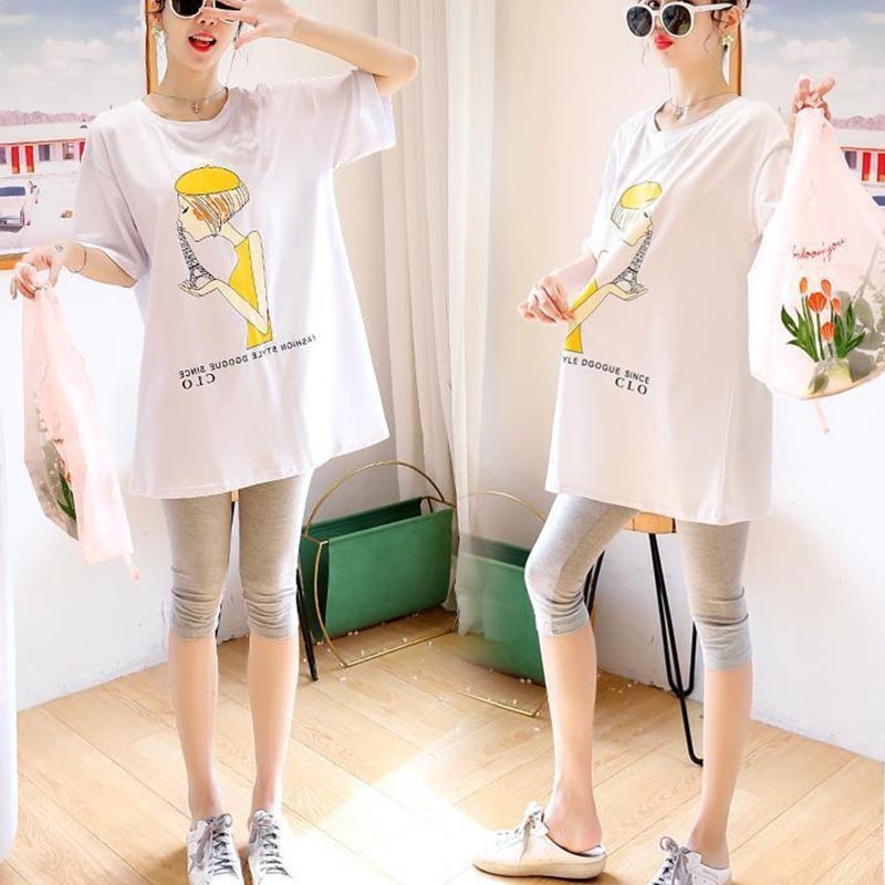 Nyári póló női rövid ujjú kismama viselet új szerelem pamut középhosszú bő kismama póló pulóver kismama felsők