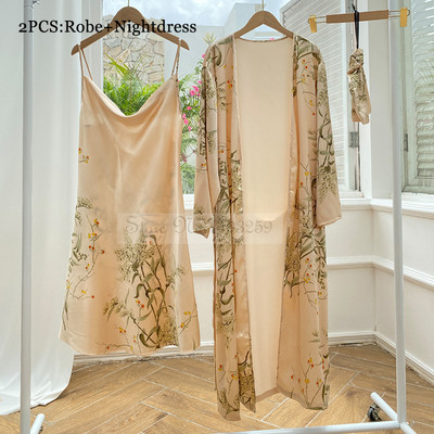 Neljaosaline pidžaamakomplekt, trükitud väike kirssidega magamisriided, naiste satiinist öösärgid ja lühikesed püksid, suvised koduriided