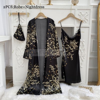 Neljaosaline pidžaamakomplekt, trükitud väike kirssidega magamisriided, naiste satiinist öösärgid ja lühikesed püksid, suvised koduriided