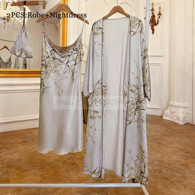 Neljaosaline pidžaamakomplekt, trükitud väike kirssidega magamisriided, naiste satiinist öösärgid ja lühikesed püksid, suvised koduriided