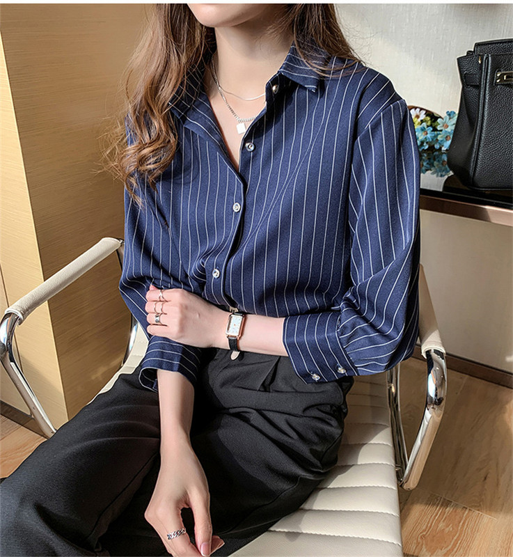 PLAZSON Klasične prugaste košulje za žene Proljeće Jesen Jednoredno kopčanje Kardigan bluza dugih rukava Modna uredska majica