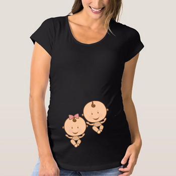 Γυναικεία πουκάμισα εγκυμοσύνης με χαριτωμένο μοτίβο εκτύπωσης 3 πακέτα μπλουζάκι εγκυμοσύνης στο πλάι Ruched Μπλούζα με χιτώνα Casual Loose Mama Clothes