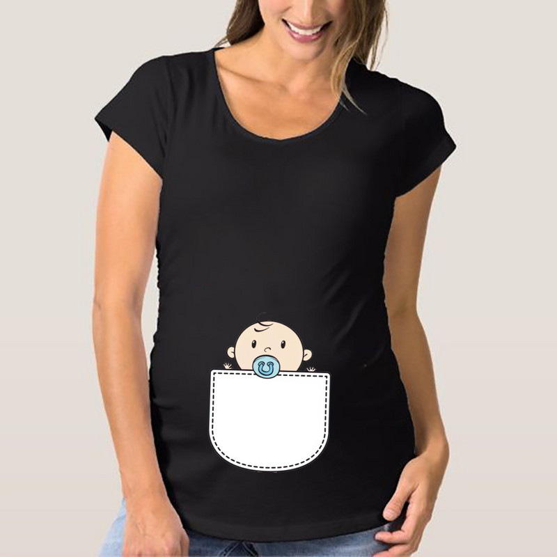 Jauka raksta apdruka Sieviešu grūtnieču krekli ar 3 paciņām sānu rievotiem grūtniecības T-krekliem, augšpuse Tunika Blūze Ikdienas brīvs Mama Apģērbs