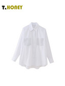 TELLHONEY naiste moodne reväärkrae, üherealine taskutega pluusid, naiste vabaaja pikkade varrukatega neetidega kaunistussärk