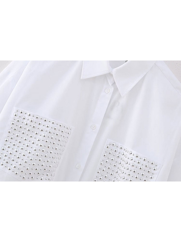 TELLHONEY naiste moodne reväärkrae, üherealine taskutega pluusid, naiste vabaaja pikkade varrukatega neetidega kaunistussärk