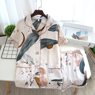vasaras jaunas sieviešu pidžamas plānās daļas īsās piedurknes šorti lieli ziedu apdrukas pidžamas mājas serviss dāmu pidžama sievietēm