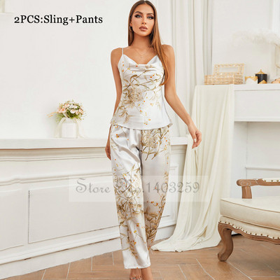 Elegantne mustriga lilleline 4 tk pidžaamakomplekt naiste vabaaja kimono hommikumantli kleit Seksikas siidine rayon magamisriided Öösärk lahtised koduriided